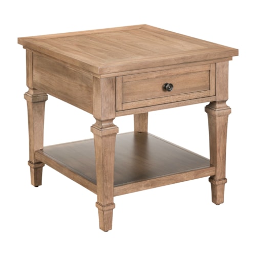 Traditional Single Drawer End Table with Burnished Brass Knob Hardware