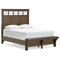 Queen Panel Bed with Upholstered Bench Footboard