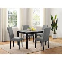 5-Piece Transitional Dining Set with Faux Marble Table Top
