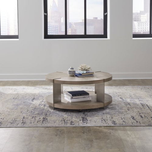 Contemporary Round Cocktail Table with Lower Shelf