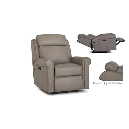 Transitional Leather Power Recliner with Adjustable Headrest