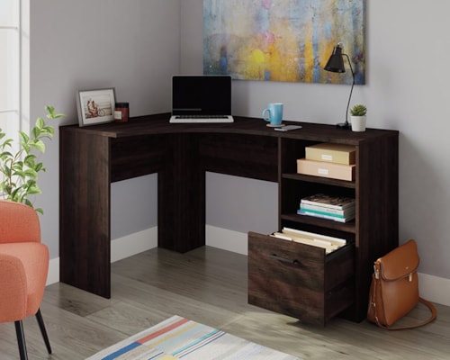 Transitional Corner Computer Desk with File Drawer