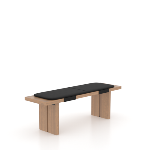 Contemporary Solid Wood Dining Bench w/Faux-Leather Seat Pad