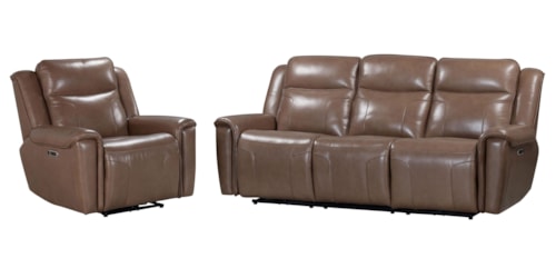 Casual Power Reclining Sofa and Recliner Set with Power Headrests