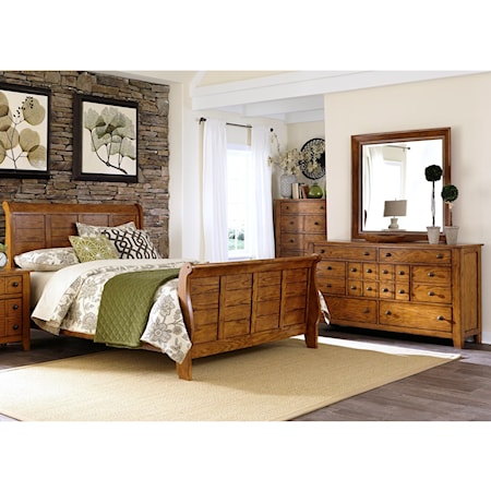 Rustic 3-Piece King Bedroom Group with Antique Brass Hardware