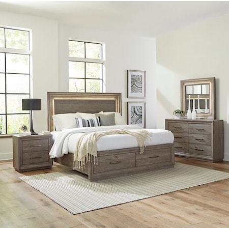 Queen Stg Bed, Dresser &amp; Mirror, Nightstand