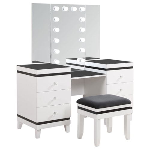 Talei 6-Drawer Vanity Set With Lighting Black And White