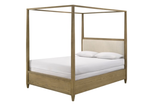 Rustic Upholstered Headboard Canopy Bed - King
