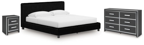 King Upholstered Bed, Dresser And Nightstand