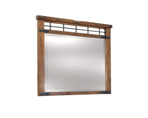 Rustic Dresser Mirror with Iron Grid Detail