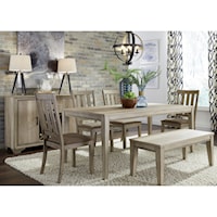 Farmhouse 6-Piece Dining Set with Slat Back Chairs & Bench