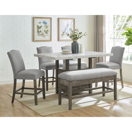 Transitional 6-Piece Counter-Height Dining Set with Bench