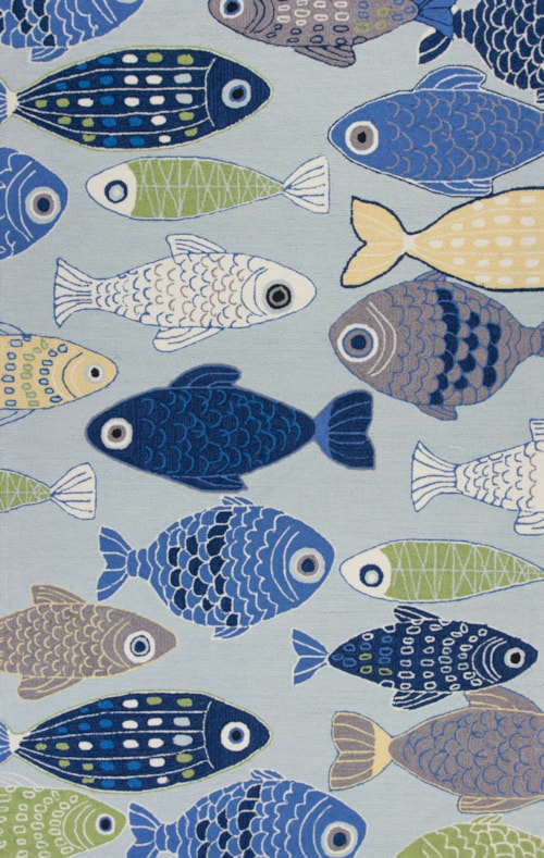 2'6" X 1'8" Lt Blue Sea Of Fish Area Rug