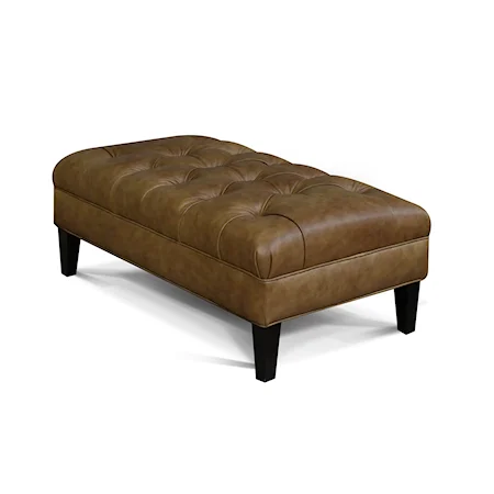 Transitional Leather Cocktail Ottoman with Button Tufting