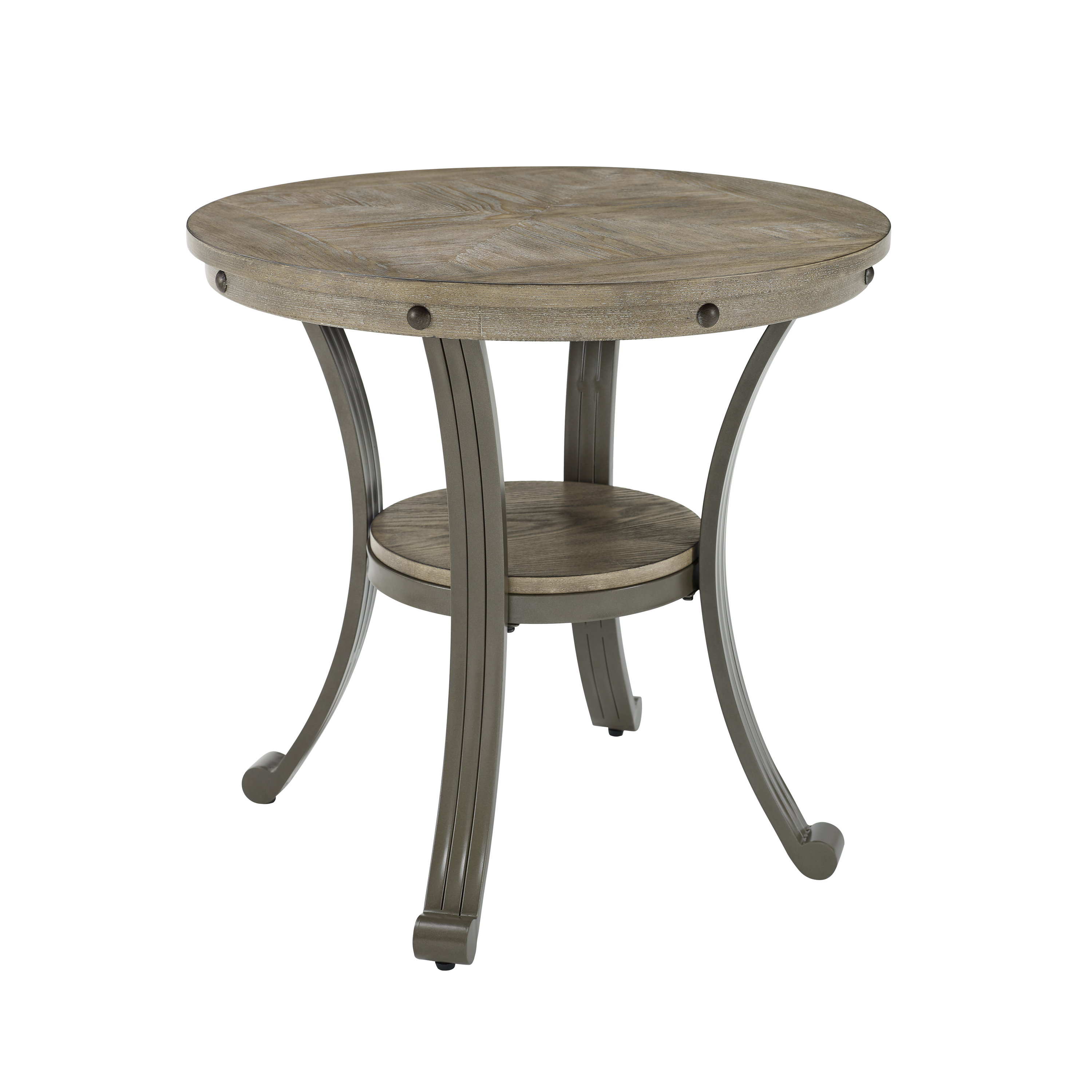 Metal and Wood Round End Table