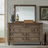 Transitional 9-Drawer Dresser and Landscape Mirror Set