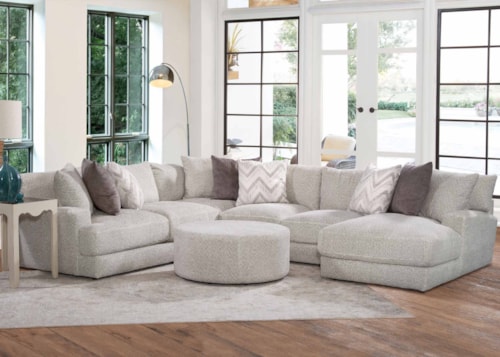 Transitional  4-Piece Modular Sectional with Round Ottoman