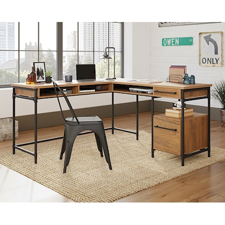 Industrial L-Shaped Home Office Desk with File Drawer