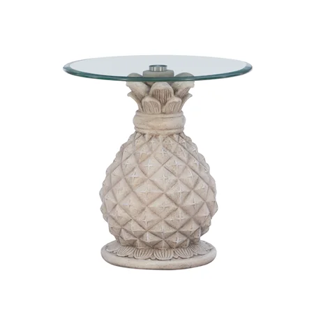 Tropical Pineapple Accent Side Table with Beveled Glass Top