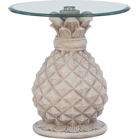 Tropical Pineapple Accent Side Table with Beveled Glass Top