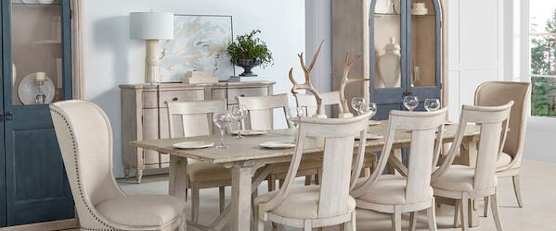 12-Piece Transitional Trestle Dining Set