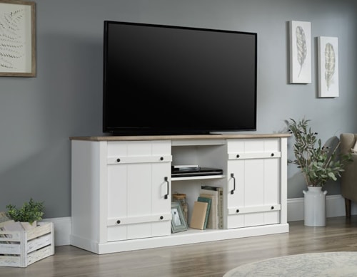 Farmhouse TV Stand Credenza with Sliding Doors