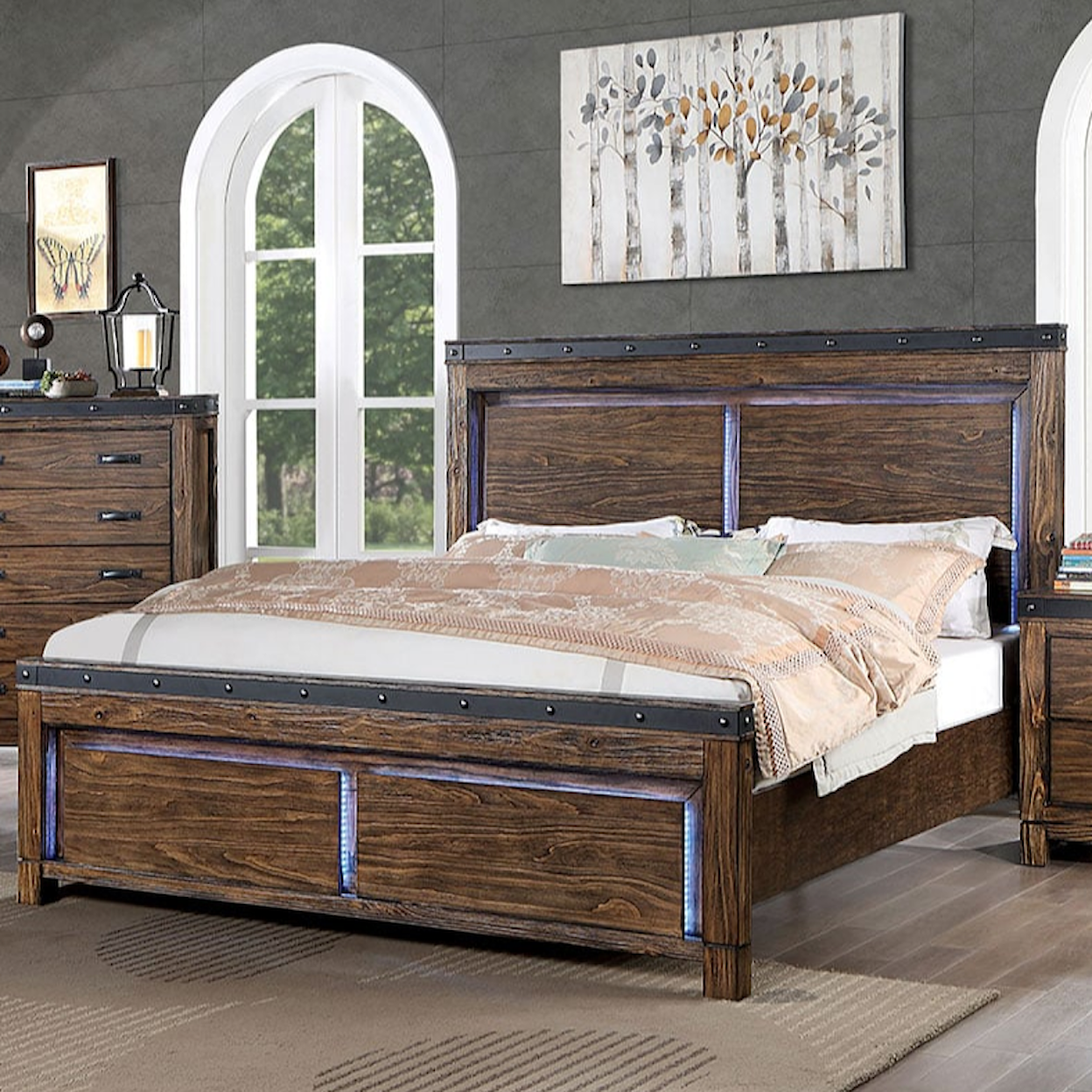 Furniture of America - FOA ALBALI California King Panel Bed with Lighting