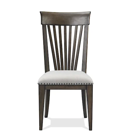 Transitional Upholstered Slat Back Side Chair with Nailhead Trim