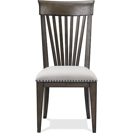 Transitional Upholstered Slat Back Side Chair with Nailhead Trim