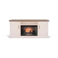 Farmhouse TV Console with Two-Tone Finish and Fireplace Insert