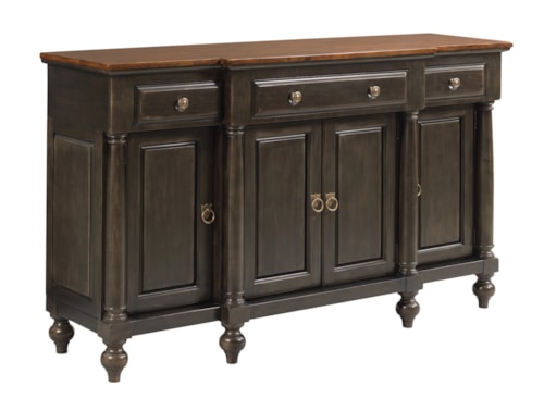 Traditional 4-Door Credenza with Antique Brass Hardware