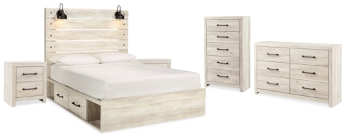 King Storage Bed, Dresser, Chest And 2 Nightstands