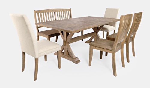 6-Piece Farmhouse Dining Table Bench and Chair Set