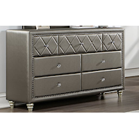 Glam Upholstered 7-Drawer Dresser with Diamond Tufting and Nailhead Trim