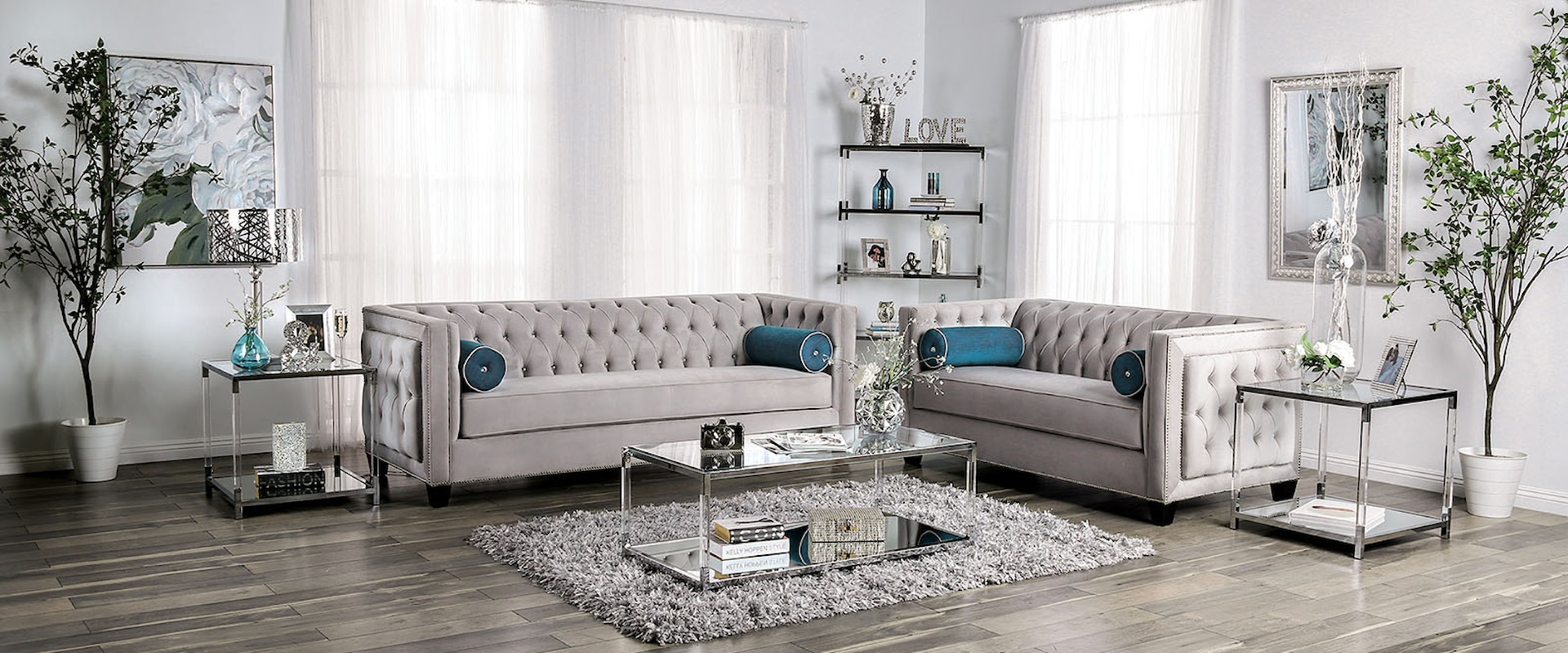 Transitional Sofa and Loveseat Set with Button Tufted Back