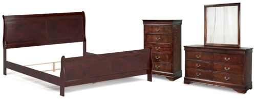 4pc King Sleigh Bed, Dresser, Mirror and Chest