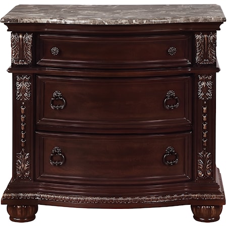 Traditional 3-Drawer Nightstand with Marble Top