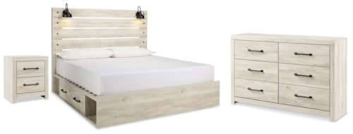 King Panel Storage Bed. Dresser And Nightstand