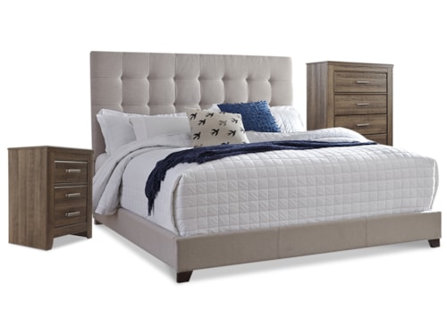 Queen Upholstered Bed With Chest Of Drawers And Nightstand