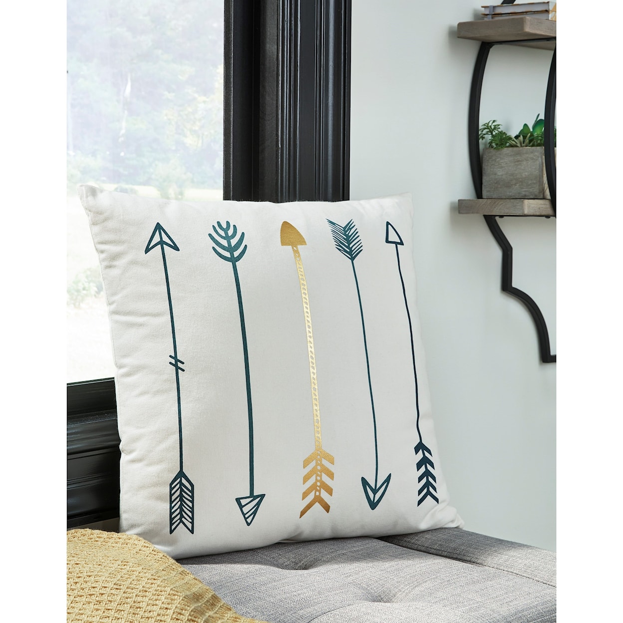 Ashley Signature Design Gyldan Gyldan White/Teal/Gold Pillow