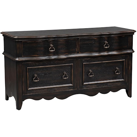 Traditional Black Storage Credenza with Scalloped Detailing