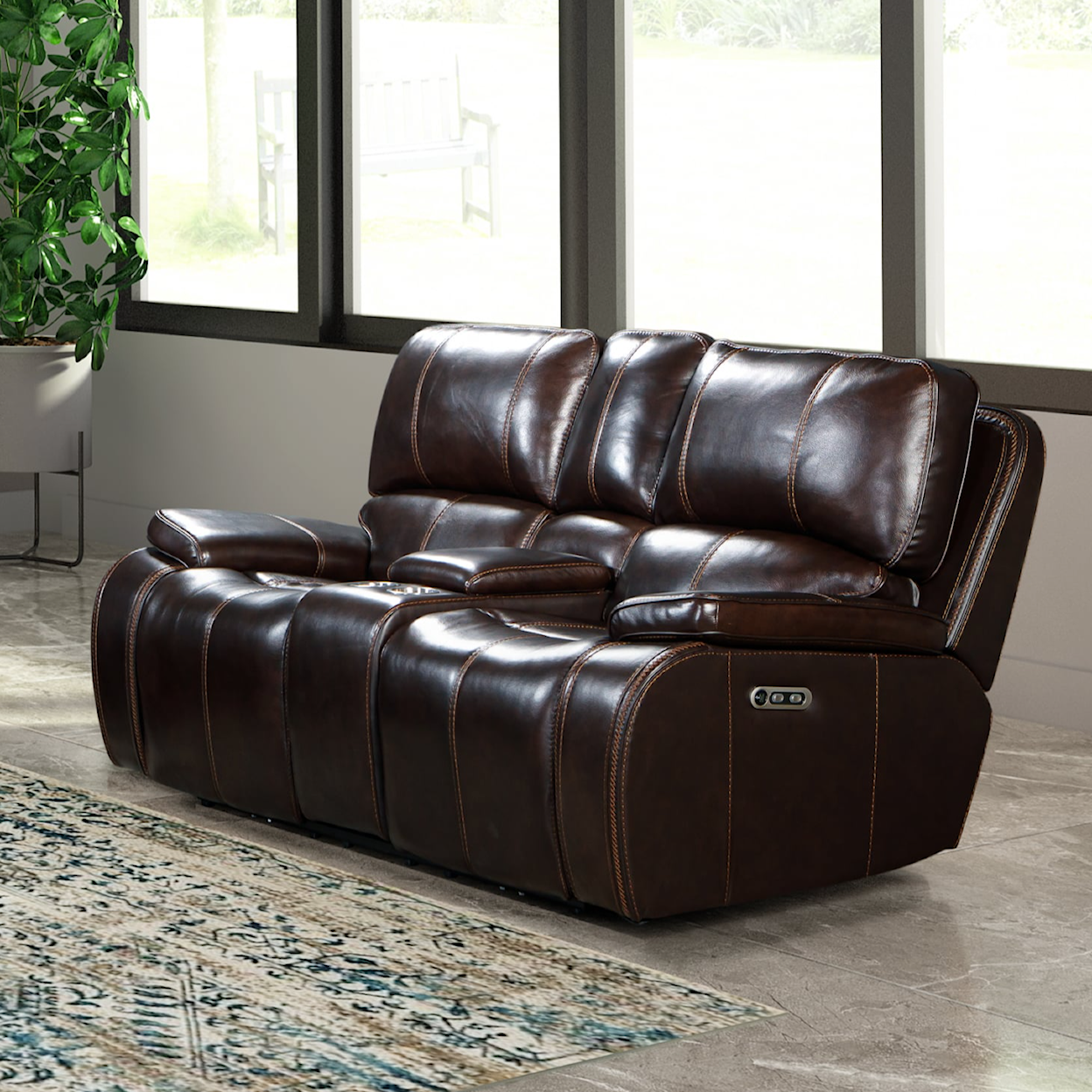 New Classic Furniture Brookings Leather Loveseat with Power