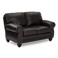 Traditional Leather Loveseat with Nailhead Trim