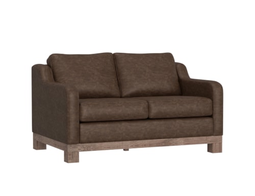 Contemporary 2-Cushion Loveseat with Exposed Wooden Base