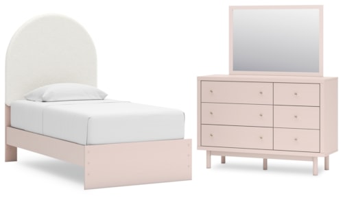 Twin Upholstered Panel Bed, Dresser And Mirror