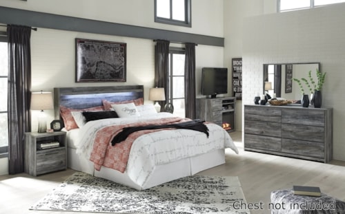 King Panel Headboard, Dresser, Mirror And Nightstand