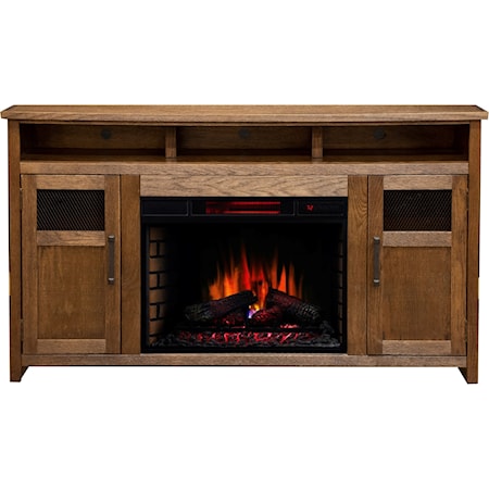 Rustic 65" TV Stand with Built-In Fireplace