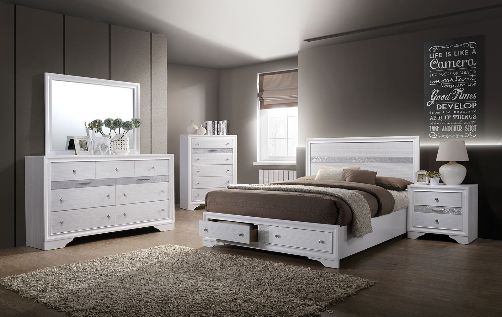 Furniture of America Chrissy Contemporary 4 Piece Queen Bedroom Set