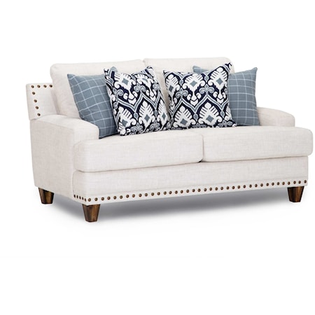Contemporary Stationary Loveseat with Nail-Head Trim