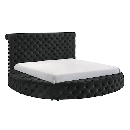 Brigitte Glam Queen Tufted Headboard Upholstered Storage Bed - Black